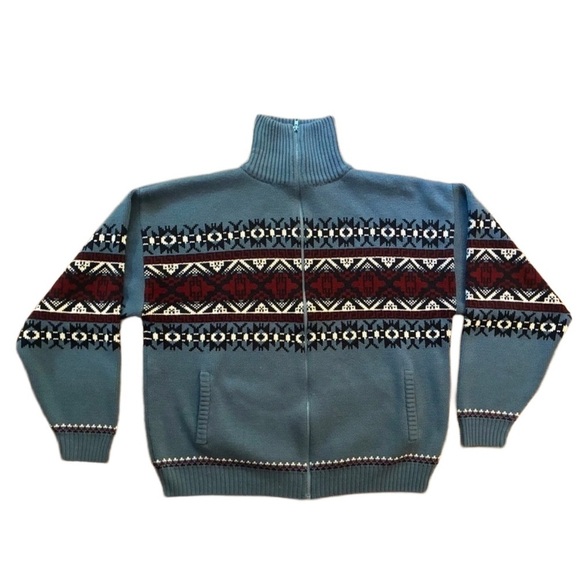 Blair Other - Vintage John Blair Nordic Fair Isle Zip Sweater Jacket Blue Red Geometric XLG